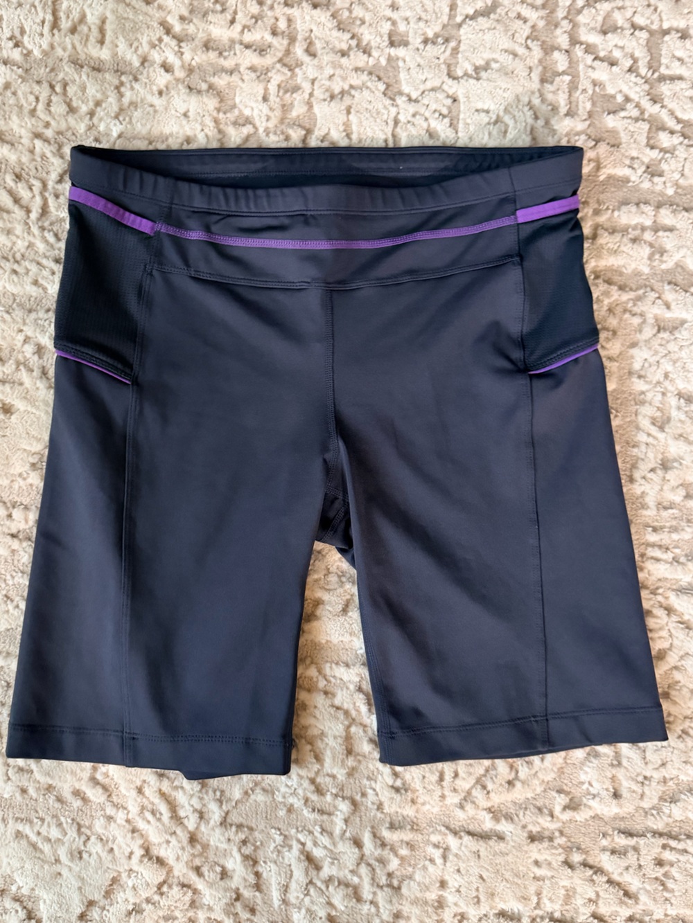 Athleta Black Bike Shorts with Purple Trim